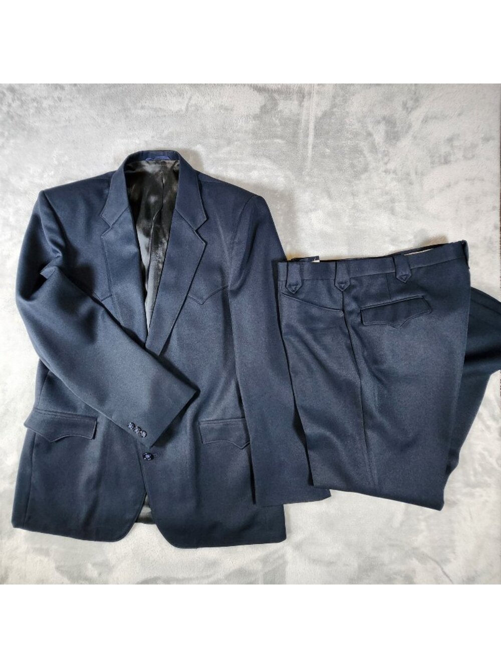 Vintage Sheplers Western Suit Jacket 46L Pants 40 Navy Cowboy Rockabilly Country